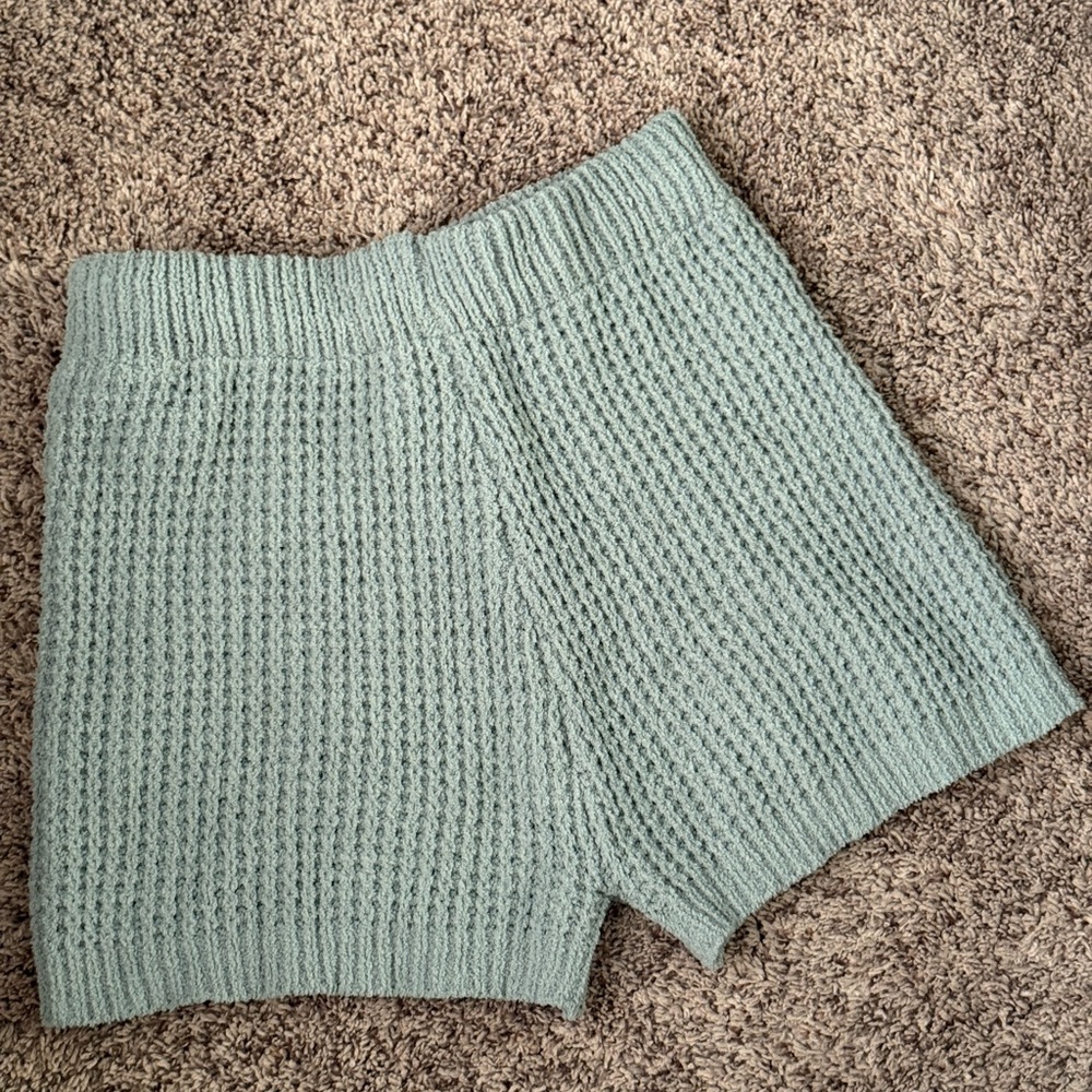 Knit Waffle High-Waist Shorts in Sage - Worn Once